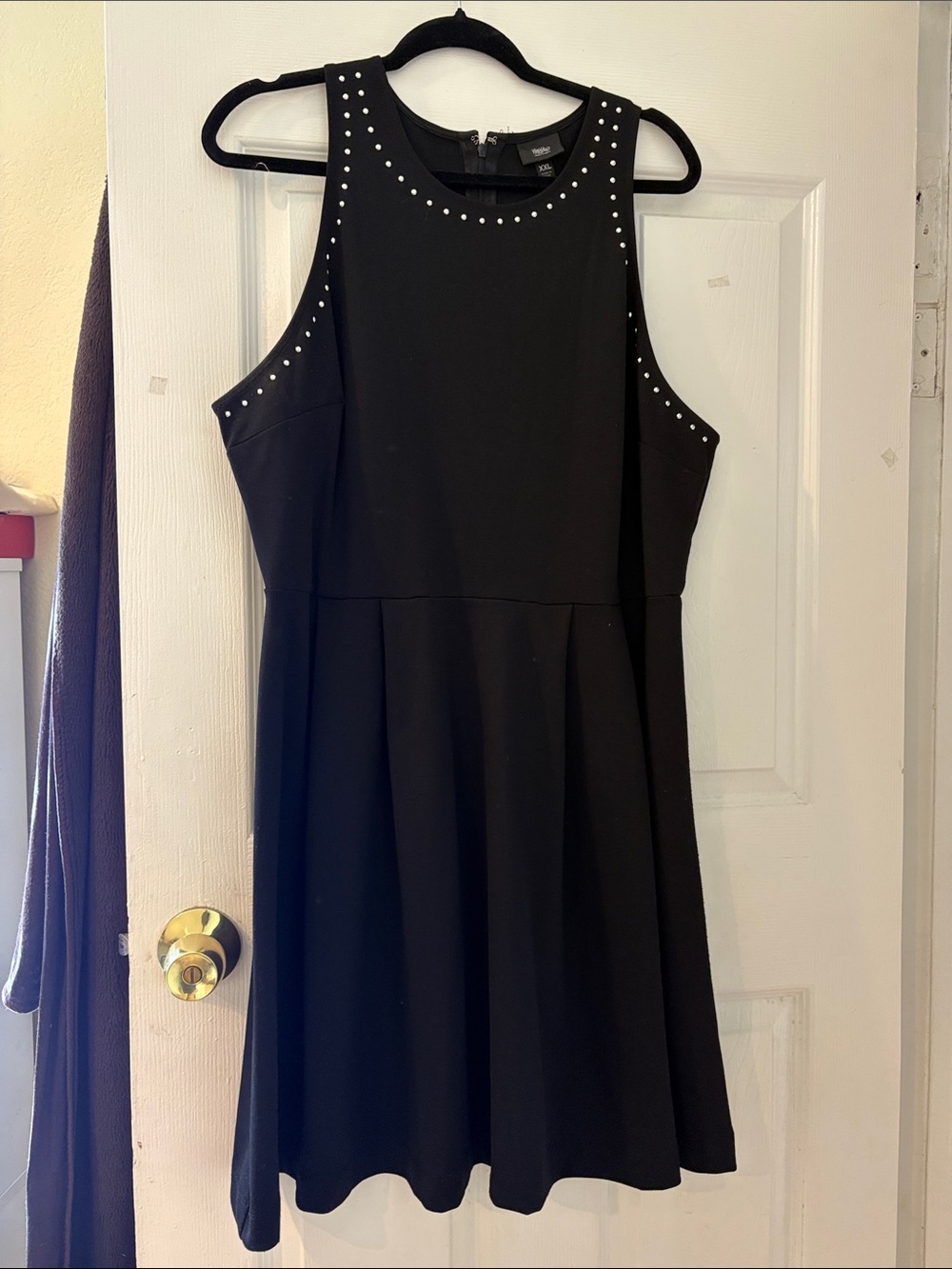 Sleeveless Black Stud-Trim Mini Dress